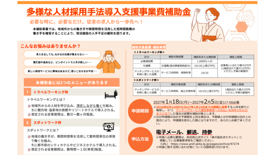 多様な人材採用手法導入支援事業補助金の募集チラシ画像