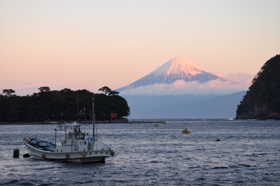 沼津の観光スポット、大瀬崎越しに望む富士山