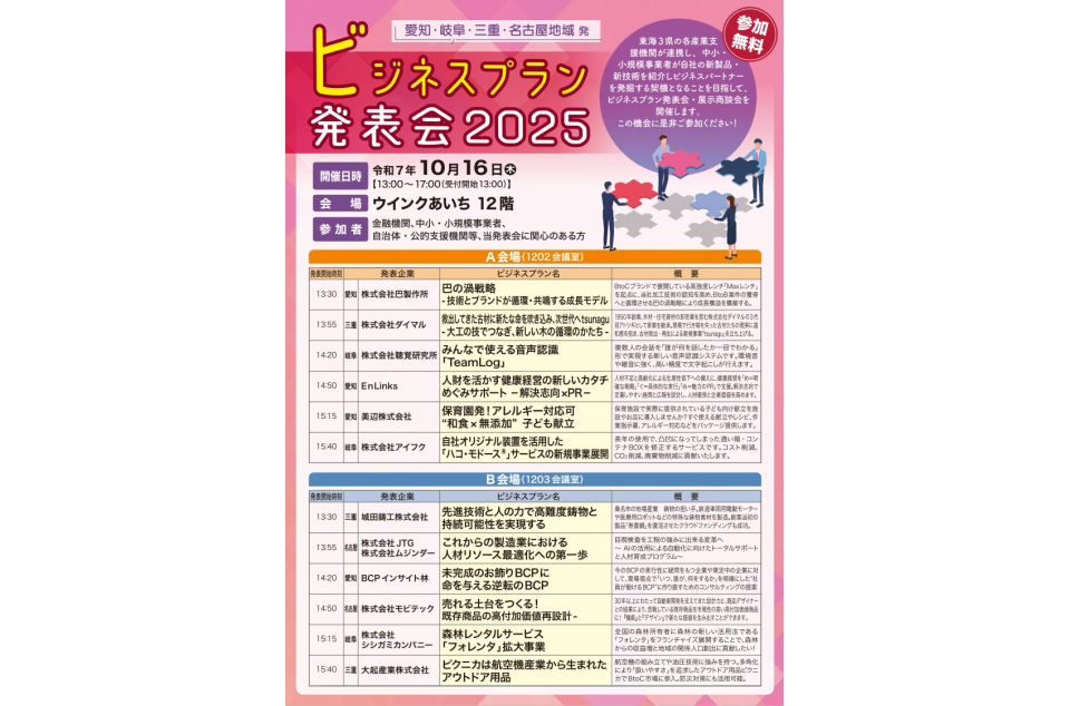 愛知・岐阜・三重・名古屋発ビジネスプラン発表会2025の案内画像