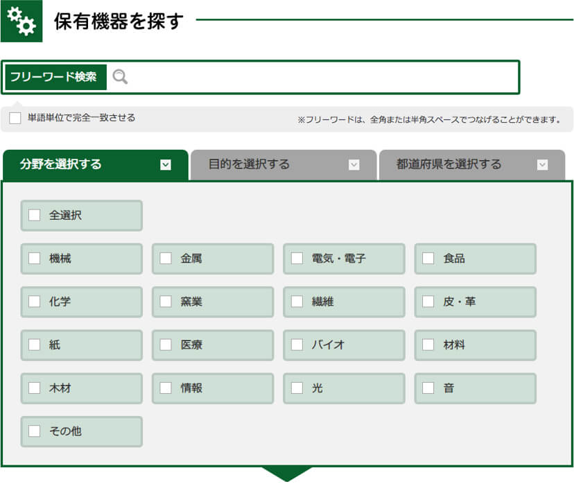 全国鉱工業公設試験研究機関保有機器・研究者情報検索システム