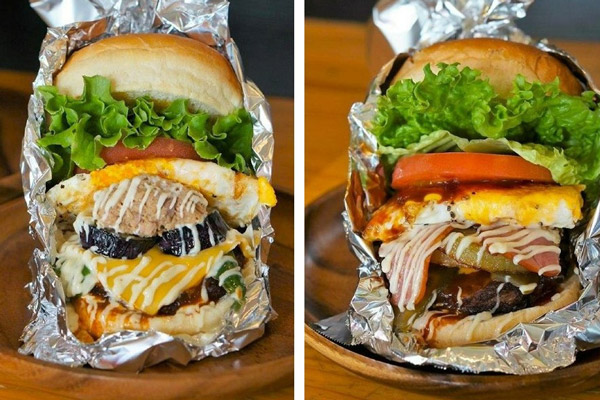 龍馬バーガー(左)と強引具バーガー